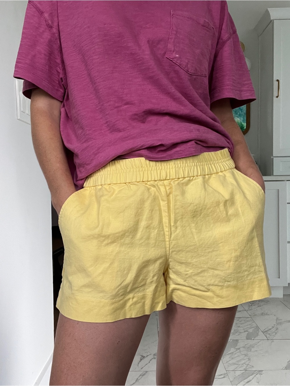 J-crew linen, cotton, bland Everyday Elastic-Waist Yellow Women’s Shorts